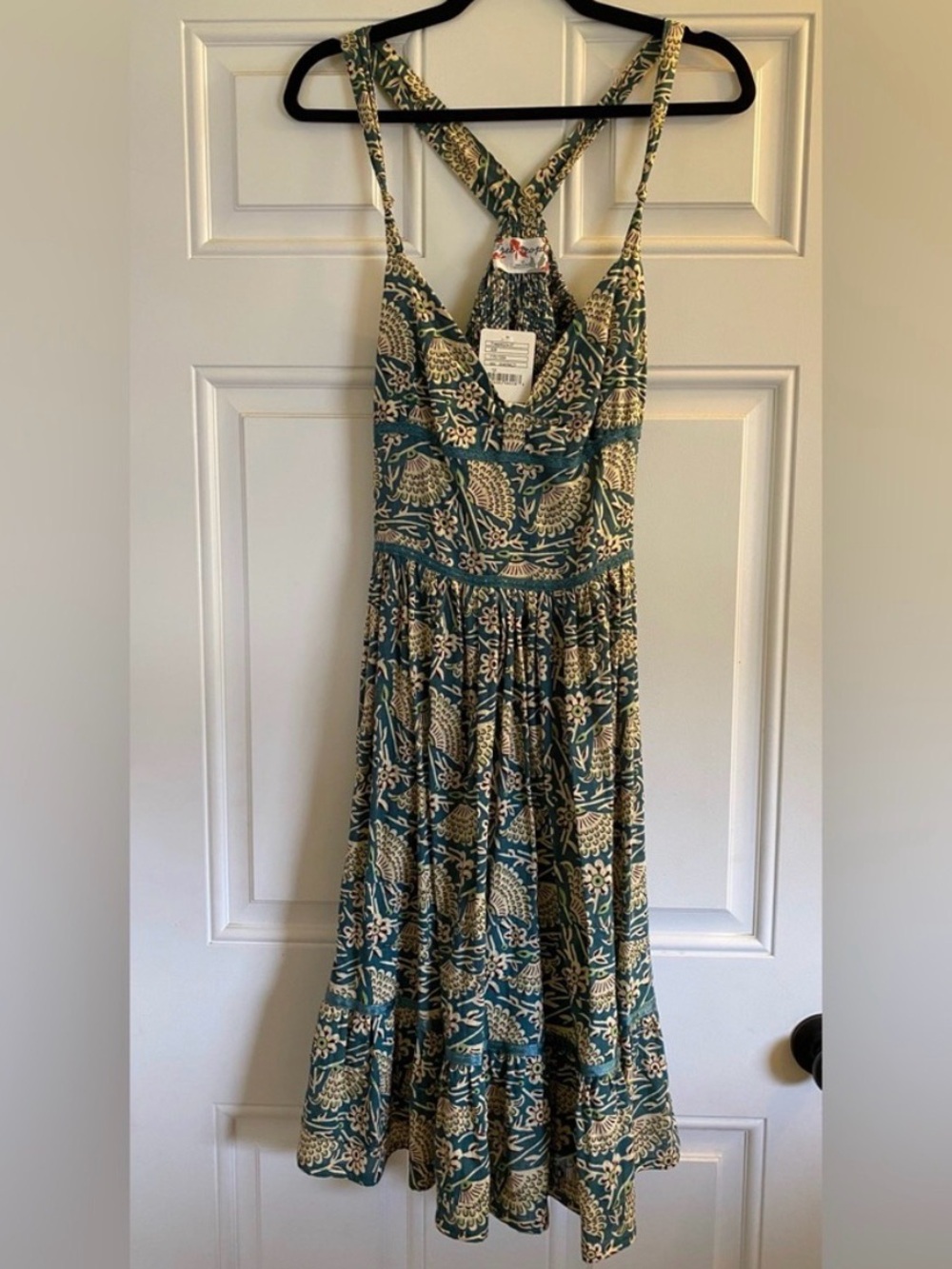 NWT Free People Smocked Emerald Floral Bohemian Dress - Size 12 - Picture 4 of 8